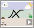 Letter x continuous cursive beginners